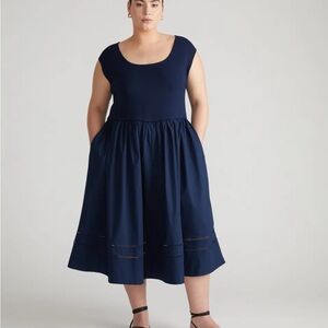 Elegant Navy Blue Women's Dress - Plus Size